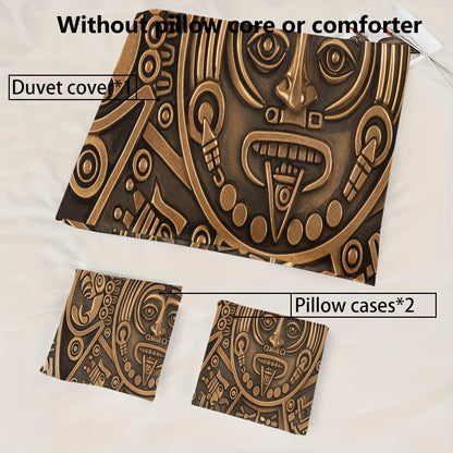 3pcs Comfortable Vintage Civilization Pattern Duvet Cover Set Soft High-Definition Digital Print Perfect Gift Soft, Breathable 100% Polyester All-Season, Family And Friends Gift Machine Washable (1 Duvet Cover + 2 Pillowcases