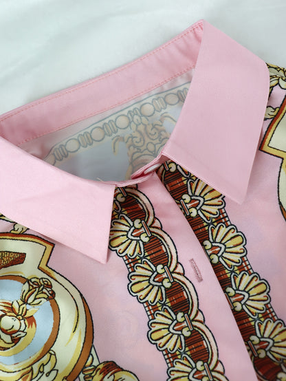GY029 Vacation Style - Pink Printed Casual Tight Pants - Two-Piece Set for Women - Valentine's Day