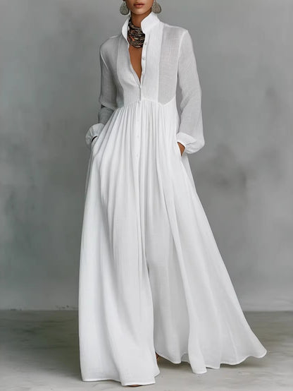 Ruffled Slim Vacation Maxi Dress Spring Summer French Elegant White Long Sleeve Dress
