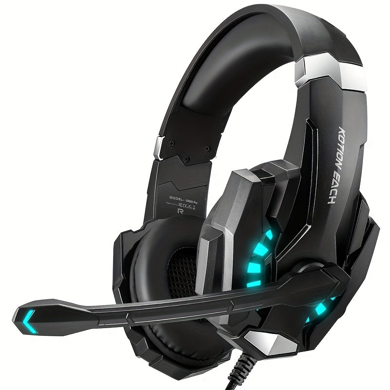 Gaming Headset for PS4 PS5pcs Xbox One Controller, Noise Cancelling Over Ear Headphones with Mic, LED Light, Bass Surround, Soft Memory Earmuffs for Laptop Mac