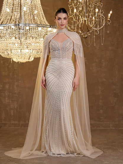 Sequined Lace Fringe Off-shoulder Bustier Elegant Sexy Mermaid Evening Gown