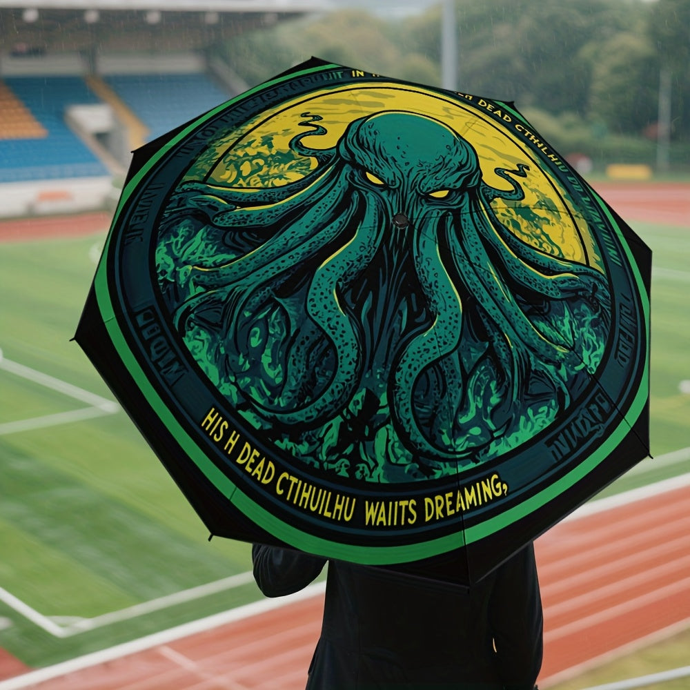 1pc Automatic Cthulhu Horror Umbrella - Auto-Open/Close with Cthulhu Tentacle Design, 8-Rib Compact Folding Umbrella for Men & Women, Lovecraftian Gift for Halloween, Christmas, Birthdays (, One-Touch Operation)