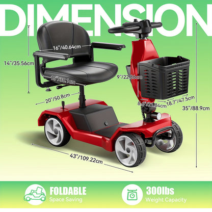[ Weight Bearing 260 Pounds ] FSA/HSA Four-wheel Electric Scooter With Foldable Design, 15 Mile Range, 250W Dual Motor Front Shopping Basket