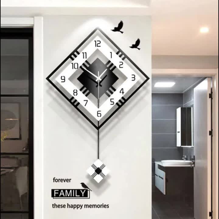 [Silent Wall Clock] Silent Modern Black Acrylic Wall Clock | Digital Display, Fantasy-Themed Design, No-Drill Installation for Living Room, Bedroom, or Dining Room Decor