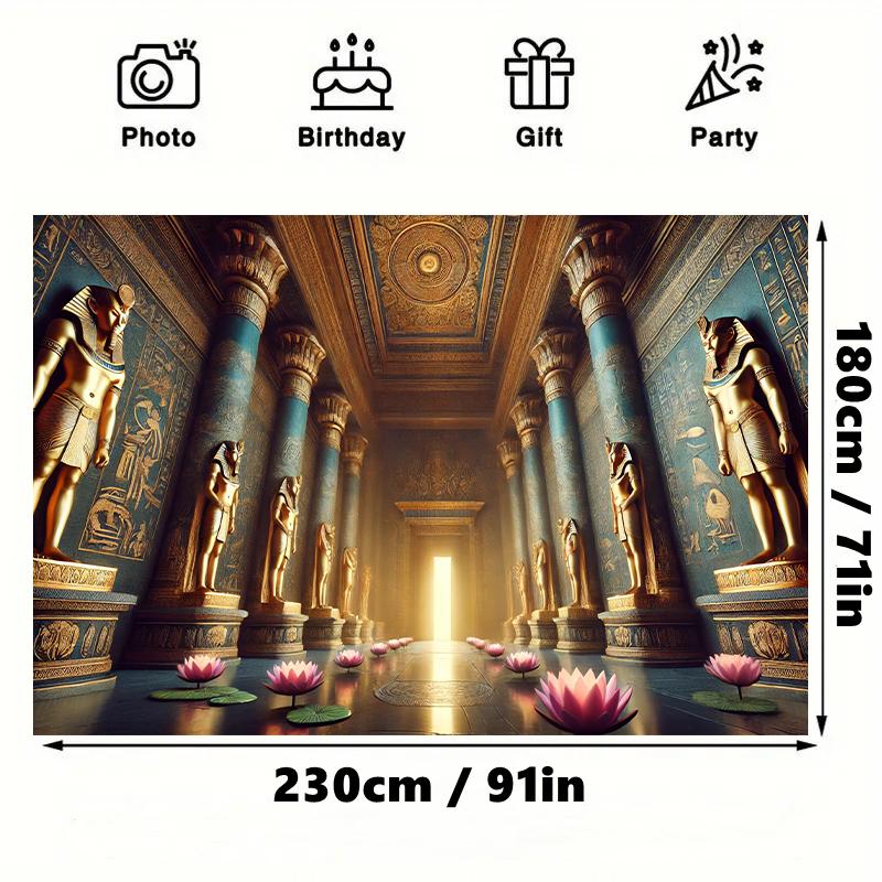 1pc, Ancient Egyptian Golden Hall, Polyester 71*91inch Party Banner, No Power Required, Easy to Hang Background Cloth, Suitable for Living Room, Bedroom, Office, Outdoor Durable Wall Hanging, Yard Decoration, Holiday Decorati