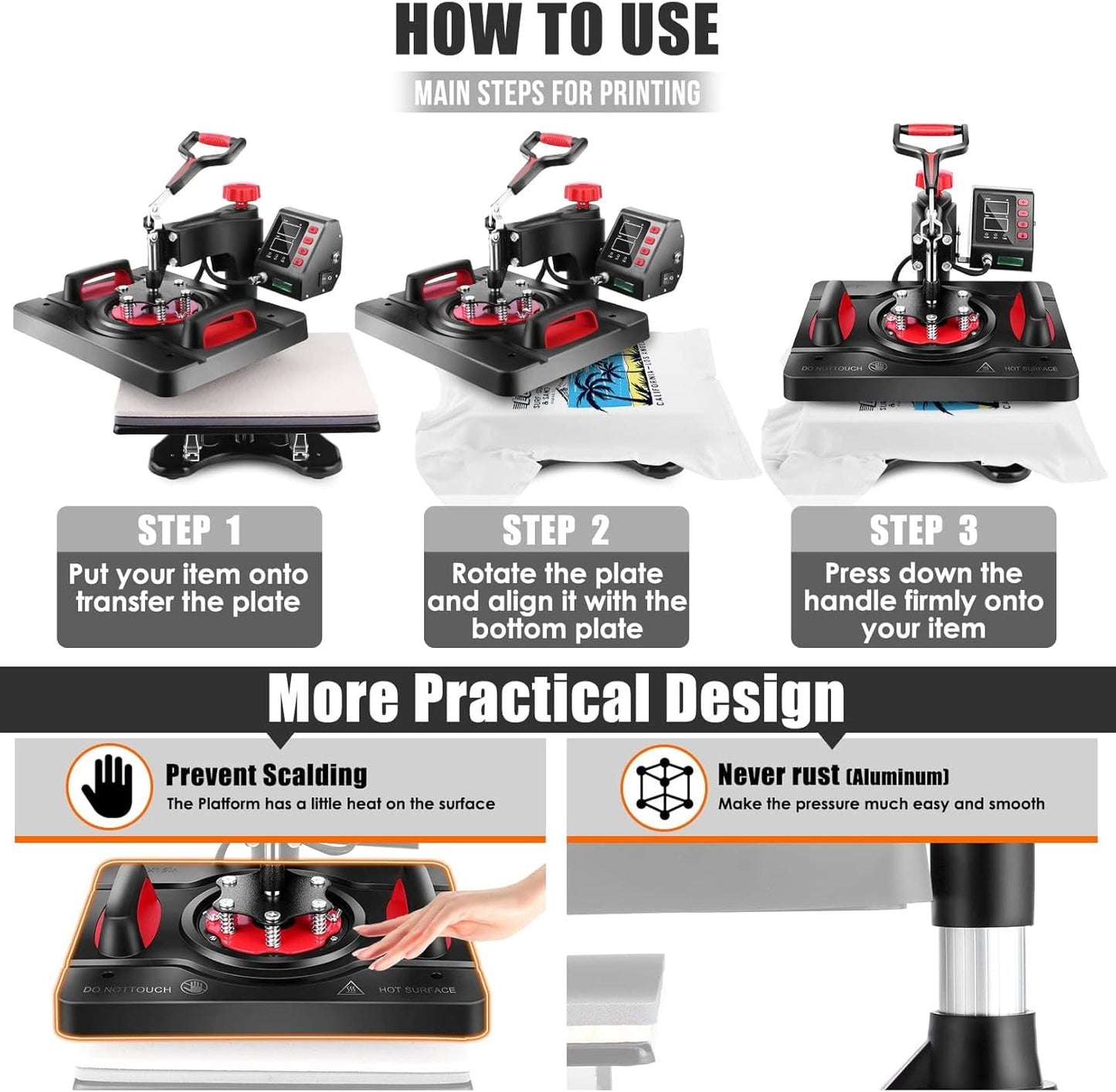 HOMDOX Upgraded 8 in 1 / 5 in 1 Heat Press Machine 15 x 12 Inch Professional Heat Transfer Machine 360-Degree Swing Away Multifunction Industrial-Quality Digital Sublimation Combo Heat Press for T Shirt Mug Hat Plate Cap for