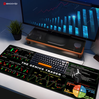 1pc Stock Chart Trading Desk Mat - Large 80x30cm/31.5x11.8inch Stock Market Analysis Chart with Candlestick, Chart Patterns, Moving Averages, RSI, MACD, Bollinger Bands - Non-Slip Rubber Base, Durable Office & Home Workspace