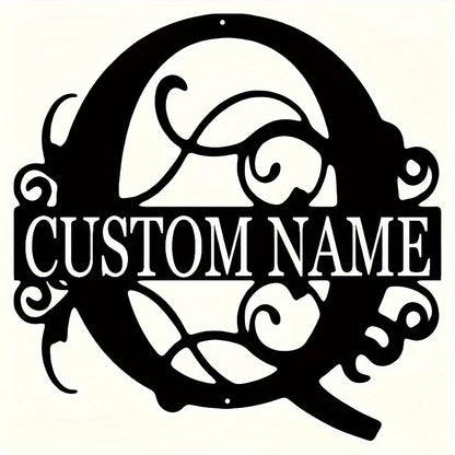 Customized Metal Surname Sign - Personalized Black Art Deco Wall Decor, Reusable Matte Finish, Detachable Pre-pasted Metal Accent - For Home Decor - Suitable for Living Room, Bedroom, Garden, Outdoor Spaces - Unique Gift for
