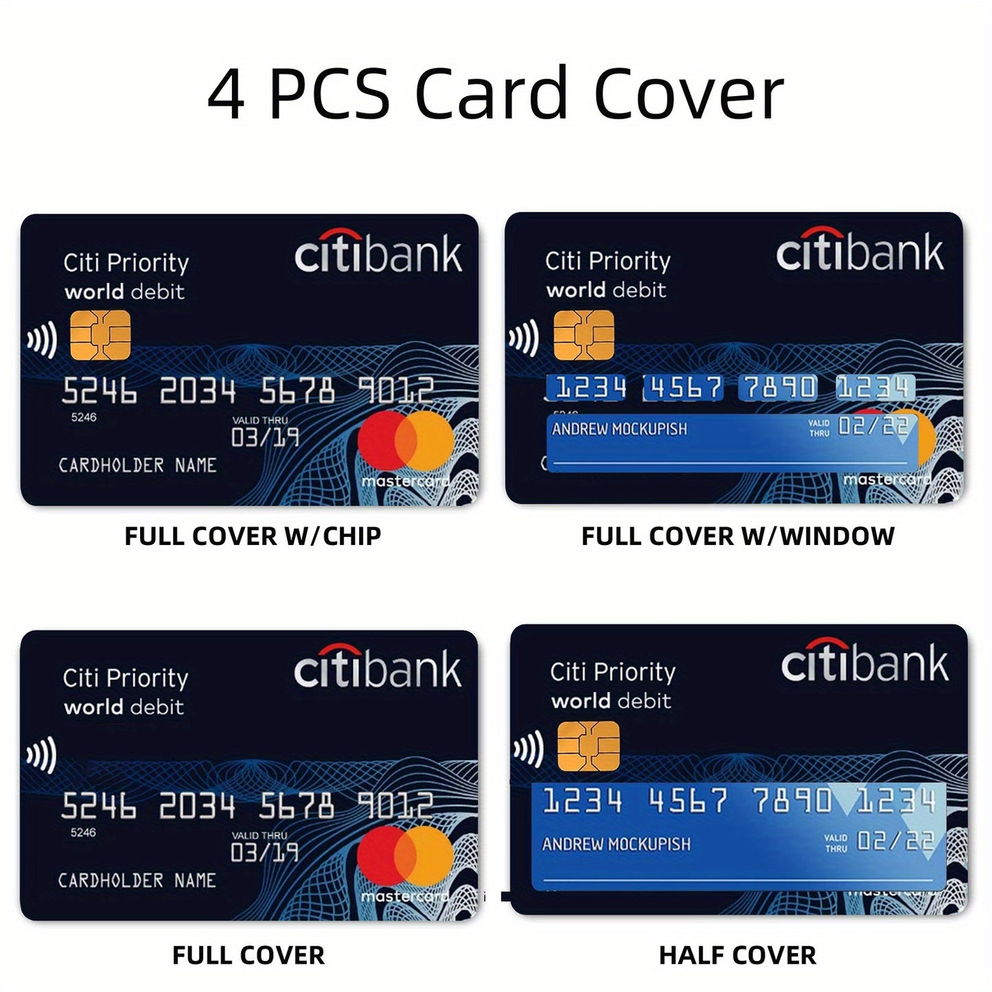 4-Pack Citibank Credit Card Decals, Thickened Matte Finish, Removable Self-Adhesive for Men and Women, Scratch and Stain Resistant, Simple Style PVC Material, Non-Woven