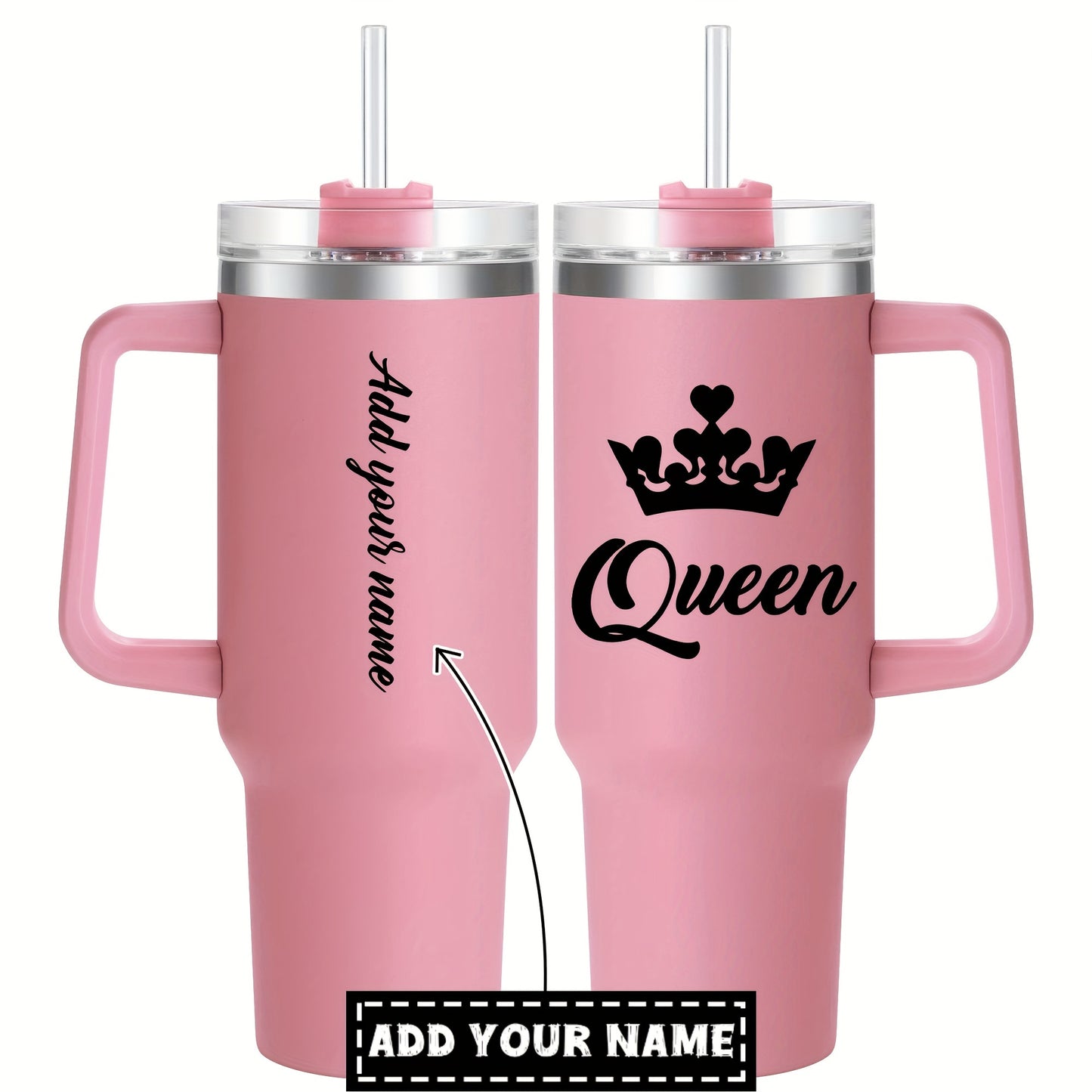 1pc HSDIOKL Queen 40oz Stainless Steel Tumbler - Double Wall Vacuum Insulated Travel Mug - Customizable with Crown & "Queen" Design - Pink Lid - Perfect for Halloween, Christmas, Thanksgiving Gifts - Gift Mug | Crown Motif Tu