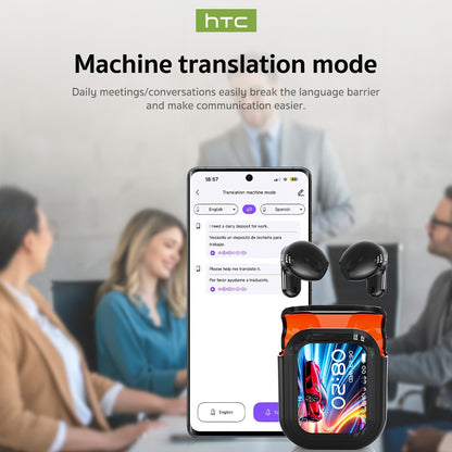 HTC NE20 AI Wireless Translation Earbuds, Supports 134 Languages, HD LED Display & High-Fidelity Sound Quality. Suitable for Office, Exercise, Learning & Voice Calls – Built-in