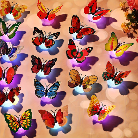 30 LED Butterfly Decorations for Night Lights, 3D Butterfly Stickers for Wall Lights, Colorful Butterfly Light Wall Stickers, Suitable for Bedrooms, Parties, Weddings, Living Rooms, Magical Forest Decorations, Parties, Christ