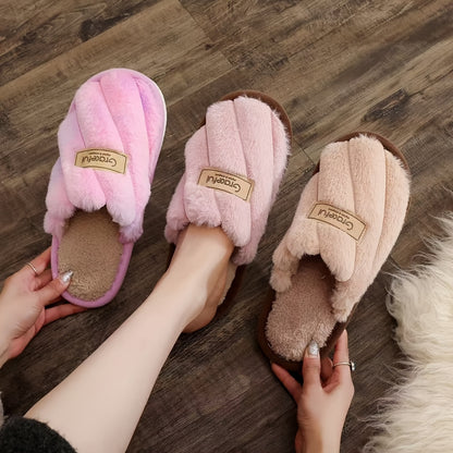 Women's Winter Plush House Slippers - Cozy Indoor/Outdoor Moccasins with Soft & Non-Slip PVC Sole, Beige/Black/Pink/Brown/ - Cushioned Warmth for Home, Hotel, Spa - Easy-Care Fabric Upper (No Maintenance)