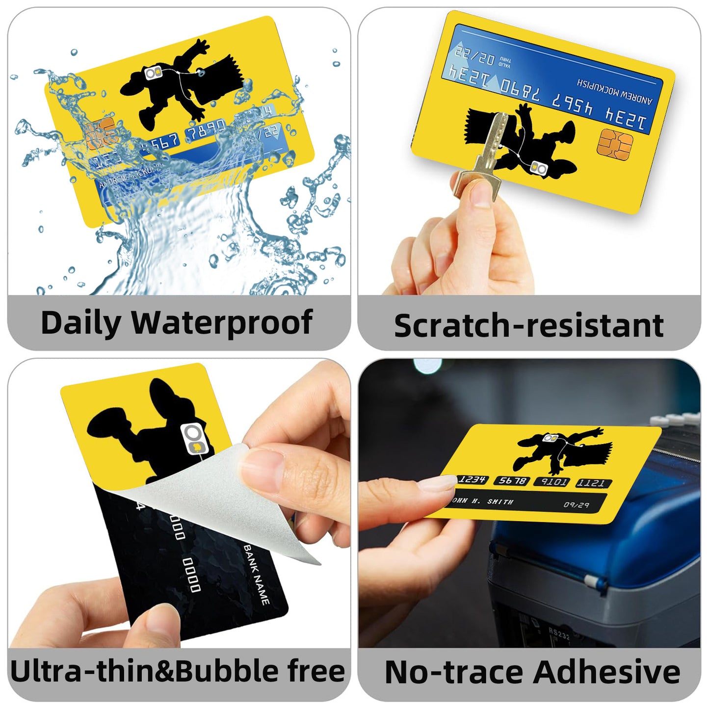 4-Pack PVC Credit Card Skins, Simple Style, Waterproof, Anti-Scratch, Anti-Fingerprint, Removable Self-Adhesive Decorative Stickers for Credit, Debit, and Transit Cards