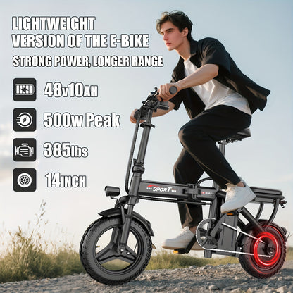 Folding Electric Bicycle, Peak Power 500 Watts, 25 Miles/ Per Hour Brushless Motor, 14-inch Tires, 48-volt 10 Ampere-hour Detachable Battery, Adult Electric Bicycle, Electric Bicycle, Suitable For Urban Commuting, Is The Best