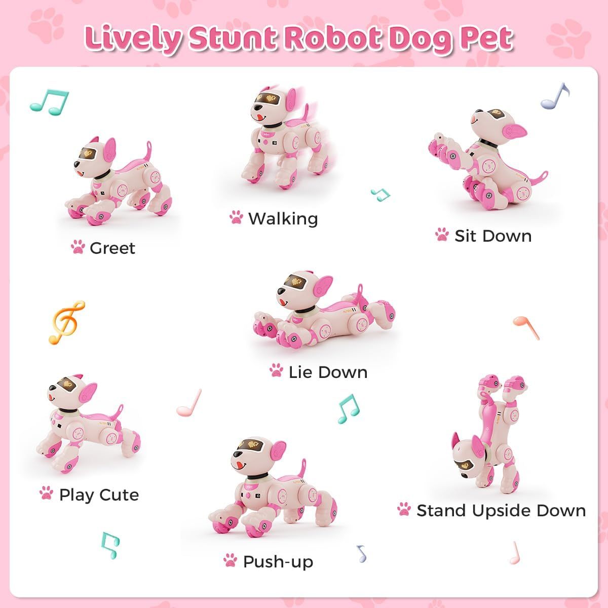 VATOS Interactive Robot Dog Toy with Voice Control & Remote, Smart Robotic Puppy with Touch Sensors, 20+ Responses, Programmable Moves, USB- Interactive Learning Toy with Expressive Eyes & Bark, for Boys & Girls Ages 3+ (Pink