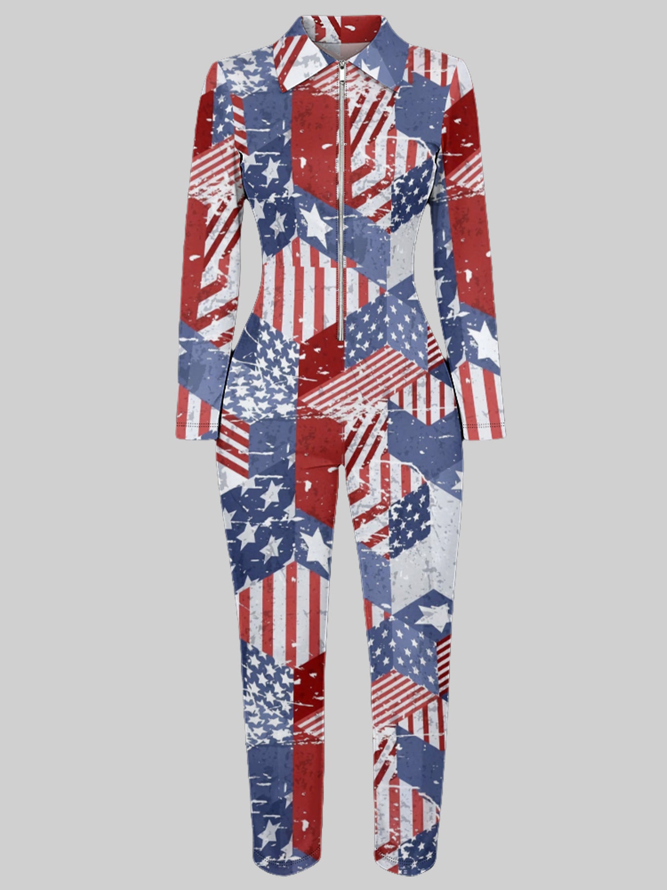 Ladies' Four-season Long-sleeved Sexy Jumpsuit, Front Zipper Design, Light Style, Fashionable Full-print, Perfect for Daily Outings and Casual Wear, Fashionable and Sexy Outfit
