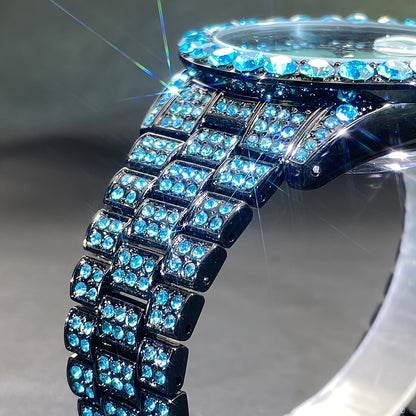 MISSFOX Luxury Rhinestone Couples Watch Compatible for - Ice Blue & Red Luminous Analog/, Calendar Chronograph (No Chronograph), Quartz Movement Wristwatch for Men & Women, Party & Casual Attire - Ideal Gift, Zinc Alloy Case/