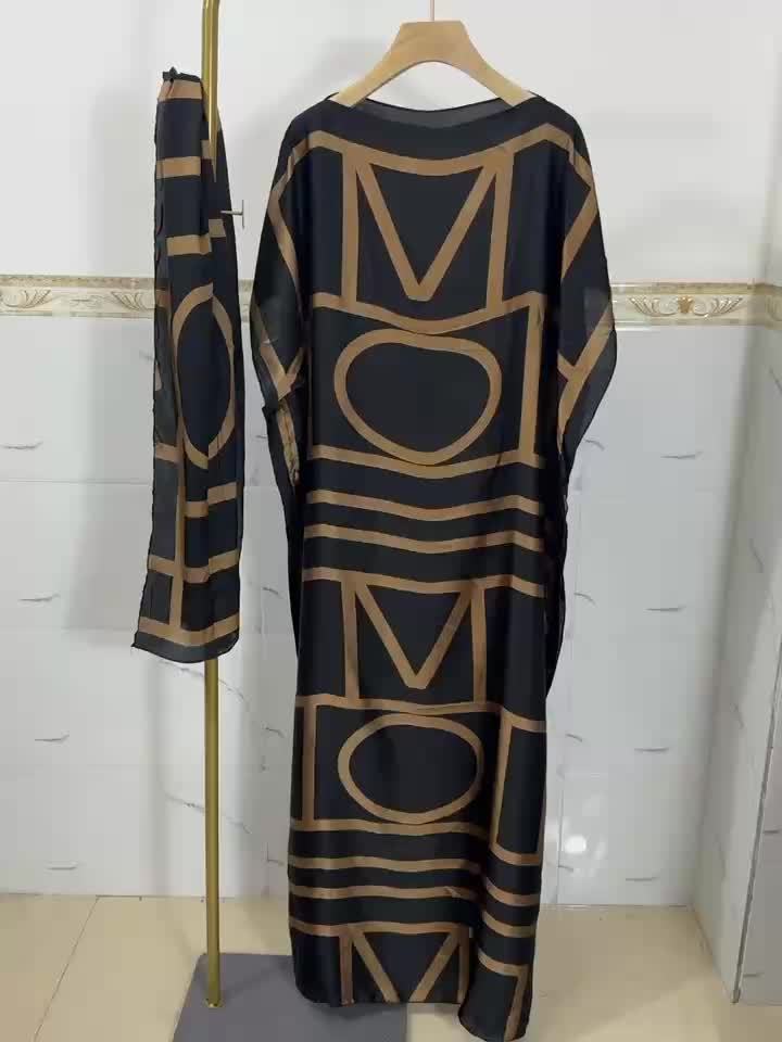 Plus Size Geometric Print Kaftan Dress - Flattering Modest Crew Neck, Comfortable Short Sleeves, Flowy Maxi Silhouette - Designed for Curvy Women, Plus Size Clothing for a Confident Fit, Party Dress|Geometric Print|Comfortabl