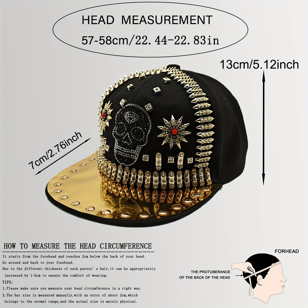 1pc Shiny Rhinestone Skull Baseball Cap Adjustable Breathable Hip-Hop Party Hat Outdoor Cool Fashion Sun Hat