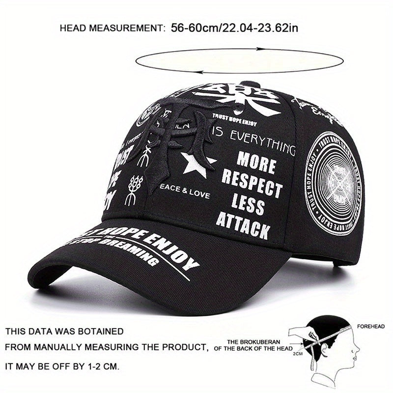 2pcs Baseball Cap & Mask Set - "Trust Hope Enjoy" Inspirational Print, Black with White Text, Adjustable Snapback, Breathable Mesh Back, Perfect for Sports & Casual Wear, Casual Headwear | Trendy Baseball Cap | Comfortable Fi