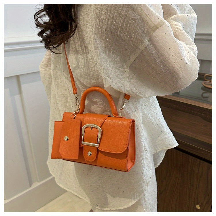 [Square Crossbody Bag] Women'S Small Square Crossbody Bag - Lightweight Synthetic Purse with Snap Closure, Compact Everyday & Formal Bag in Orange, Pink, Blue, Yellow, White, Black - Minimalist Chic Handbag for Women, Crossbo