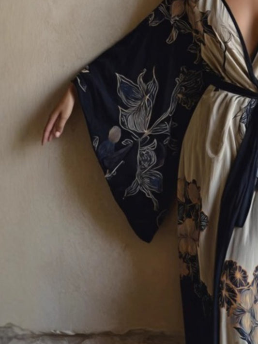 Sleeveless Printed Dress | European and American Spring/Summer New Slim Fit Long Skirt with Floral Pattern, Deep V Neck, Breathable Comfortable Casual Style, Ideal for Daily Vacation and Cross-Border .
