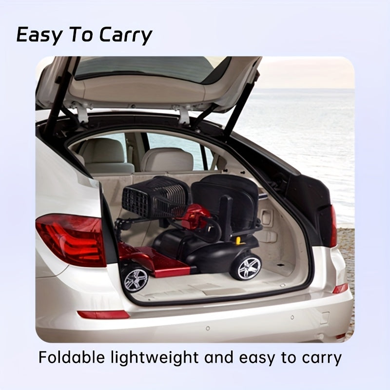 Mobility Aids for The, Four-wheel Foldable Mobility Scooters for Adults, 250w 12V, 12ah 15 Mile Long Range, with LED Headlights And A Detachable Storage Basket. Comes with A Tool Kit, Charger, And Instruction Manual.