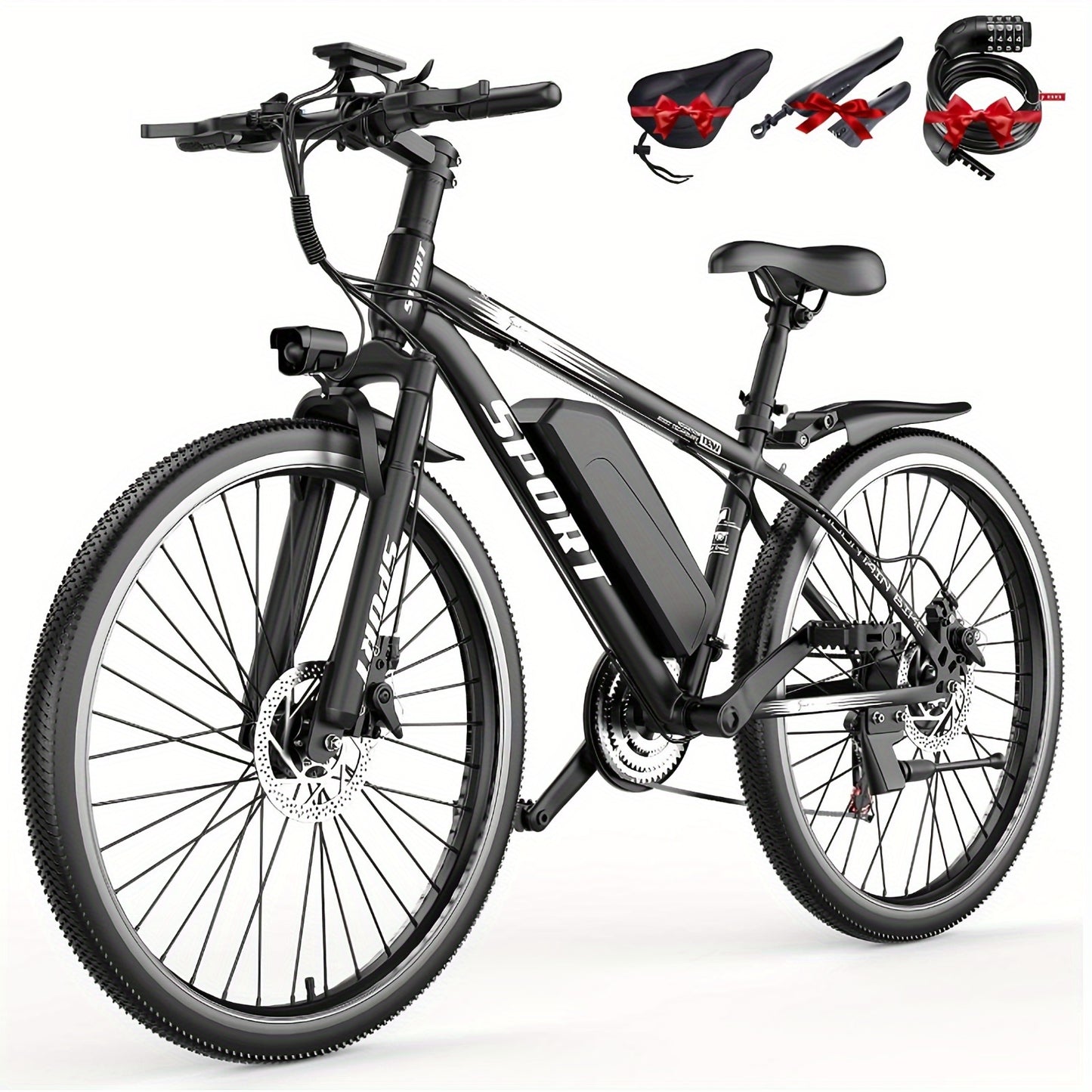700W Adult Electric Mountain Bike 26" Heavy-Duty Tire All-Terrain, 25 MPH High Speed & 45-Mile Range, 7-Speed Compatible Gears, Front Suspension Fork, Disc Brakes, LCD Display, 48V 10AH Removable Battery, Global Voltage 100-2