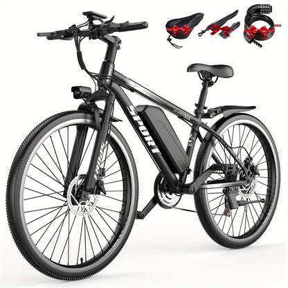 700W Adult Electric Mountain Bike 26" Heavy-Duty Tire All-Terrain, 25 MPH High Speed & 45-Mile Range, 7-Speed Compatible Gears, Front Suspension Fork, Disc Brakes, LCD Display, 48V 10AH Removable Battery, Global Voltage 100-2