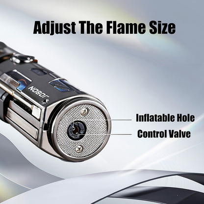 3-in-1 Windproof Refillable Butane Torch Lighter with Punch & Draw Enhancer - Jet Blue Flame Lighter Suitable for Camping, BBQ, Outdoor - Heavy-Duty Zinc Alloy (No Fuel Included)