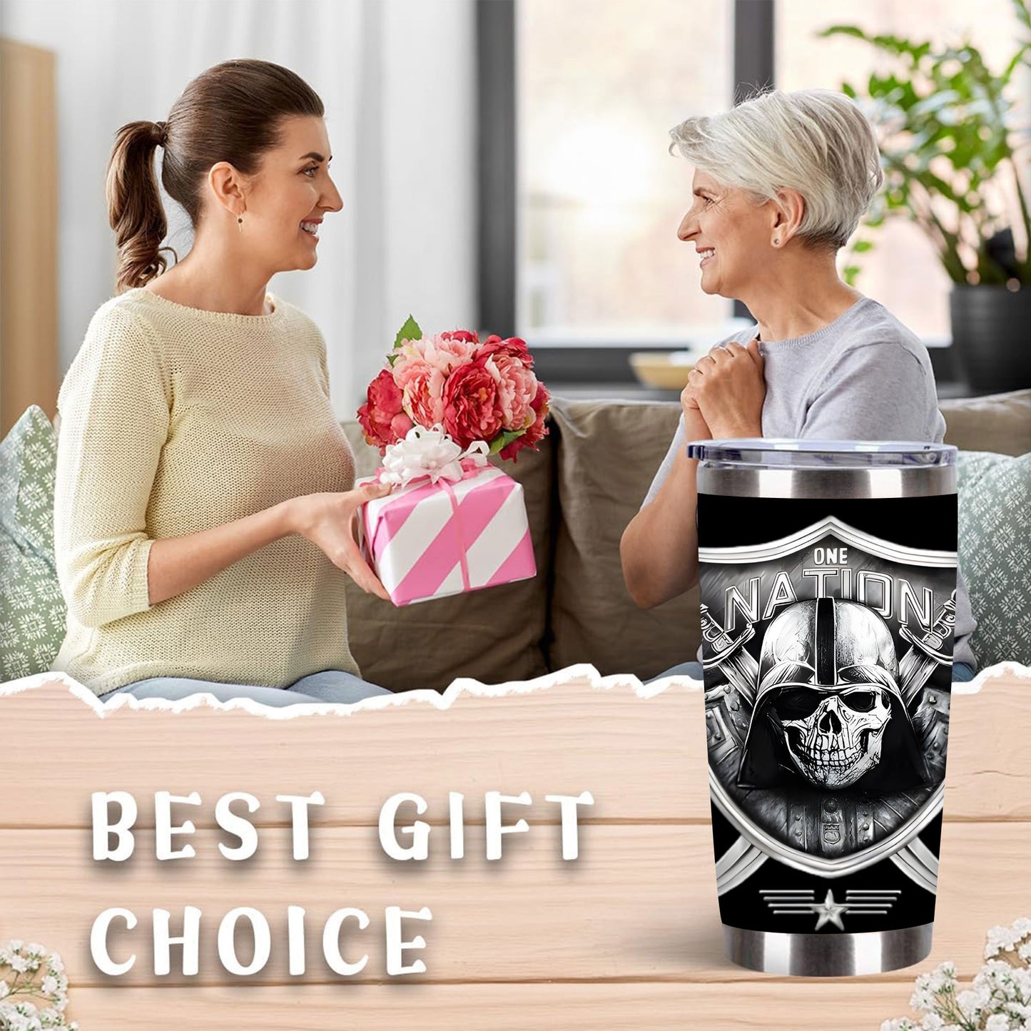 1pc 20oz One Nation Skull Tumbler, Double Wall Vacuum Insulated Travel Mug, Spill Proof Lid, Perfect Gift for Dad, Mom, Ideal for Christmas, Thanksgiving, Valentine's, Mother's, Father's Day, Gift for birthday, Coffee Cup