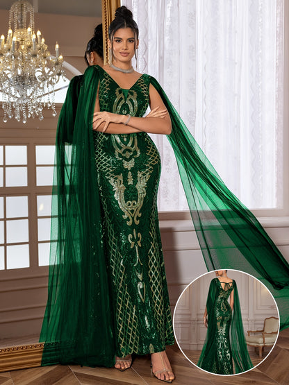 Fitted Dress - Sequin - V-Neck