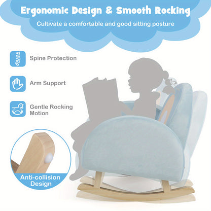 LIFEZEAL Toddler Rocking Chair, Children'S Upholstered Rocker with Solid Rubber Wood Frame & Soft Velvet Cover, Anti-tipping Design, Kids Armchair for Nursery, Playroom, Bedroom, Kindergarten, Blue