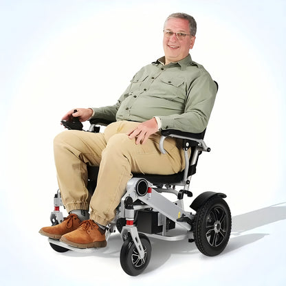 Nihhcune 23-Mile Long Range Portable Adult Electric Wheelchair - Aviation Aluminum Alloy Frame, 300 lbs Capacity, Dual Spare Batteries, One-Step Fold/Unfold, Lightweight Travel-Ready Design w/Black Cushion & Padded Seat