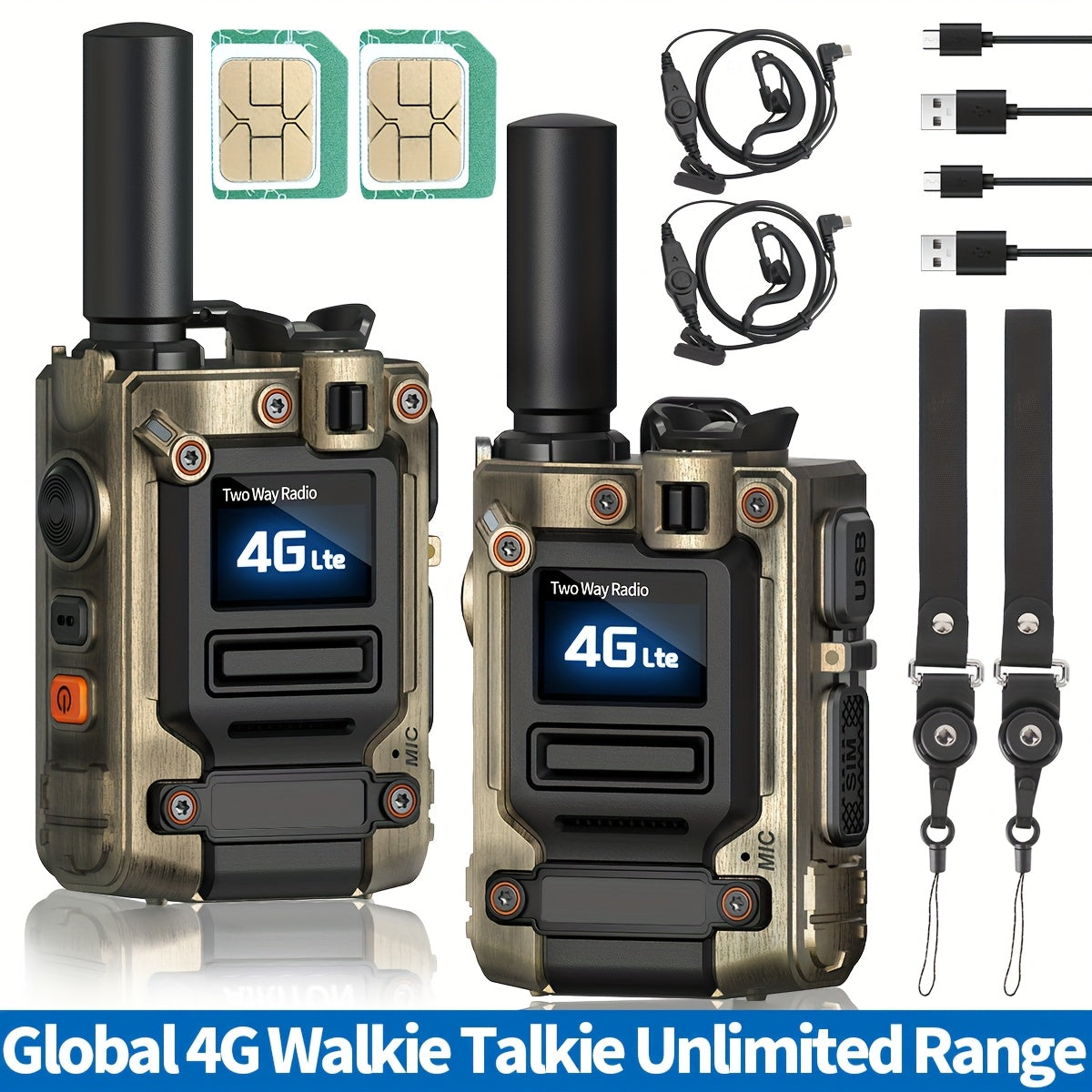 2 Pack AIRITON Global POC 4G LTE Walkie Talkie with SIM Cards,Unlimited Range radios Long Range walkie talkies 5000 Miles Nationwide AI-G7 Rechargeable Two-Way Radios Portable Type-C Fast Charging for Camping Hiking