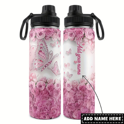 One Personalized 40Oz Tumbler Featuring a Lid And a Butterfly Design, Customized with a Name. This Stainless Steel Water Bottle Is Insulated And Built to Last, Making It a Perfect Gift for Various Occasions Such As Birthdays,