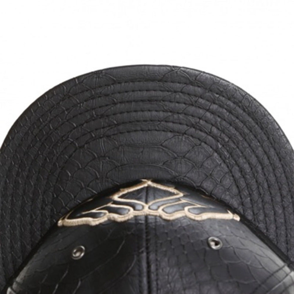 Women's Black Statement Fashion Double Hand Design Flat Brim Baseball Cap with Golden Hands & Praying Hands Emblem - Adjustable Snapback,, -like Texture for Outdoor Sports, Travel, Street Dance - Stylish & Functional Casual H