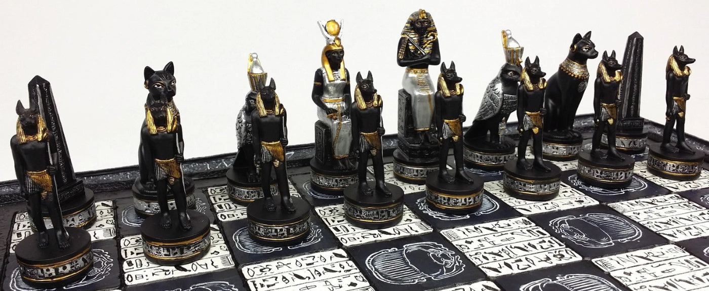 Egyptian Anubis Black Silver and Gold Chess Set w/ 16" Hieroglyphics Board – Top Trending Chess Set, Best Seller, Limited Stock, Fast Shipping, Popular Choice, Must-Have, Top Rated, Customer Favorite, Top Hot Seller, Perfec