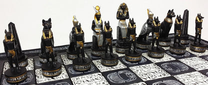 Egyptian Anubis Black Silver and Gold Chess Set w/ 16" Hieroglyphics Board – Top Trending Chess Set, Best Seller, Limited Stock, Fast Shipping, Popular Choice, Must-Have, Top Rated, Customer Favorite, Top Hot Seller, Perfec