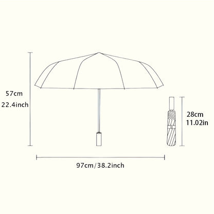 Women'S Automatic Open/Close Umbrella - Elegant Black & Golden Floral design, Compact Folding Umbrella with Minimalist Line Art Profile, Travel, Everyday, Formal Events - Ideal Gift for Women, Outdoor Accessory, Stylish Acces