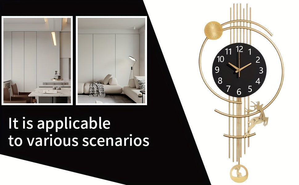 Large Silent Wall Clock with Quartz Movement - Nautical Theme, Wood & Metal Retro Modern Design, Digital Display, Auto-Off, AA Battery Operated (Not Included), Ideal for Living Room, Kitchen, Office Decor, Clock Wall Decor, M