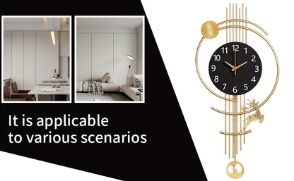 Large Silent Wall Clock with Quartz Movement - Nautical Theme, Wood & Metal Retro Modern Design, Digital Display, Auto-Off, AA Battery Operated (Not Included), Ideal for Living Room, Kitchen, Office Decor, Clock Wall Decor, M