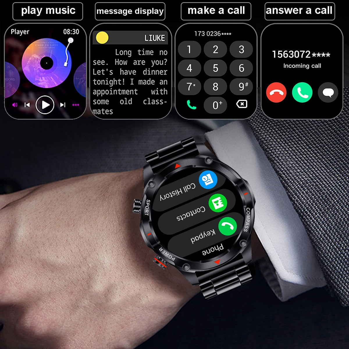 COIUSOR Smart Watch with 1000mAh Long Battery Life, High Quality, 1.46" HD Screen, Wireless 5.0, Built-in Flashlight, Wireless Calling, Step/Distance/Calorie Tracker, -like Navigation, Music Control & Smart Alarm - / Compatib