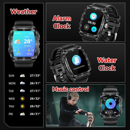 QTLJJBY Outdoor Sports Smart Watch, 1.8 Inch Ultra-Full Touch Display, Wireless Calling, 5ATM High Quality, 400mAh Battery, Push Notification, 100+ Sports Modes (Pedometer, Calories), Weather Forecast, Camera Control, Music M