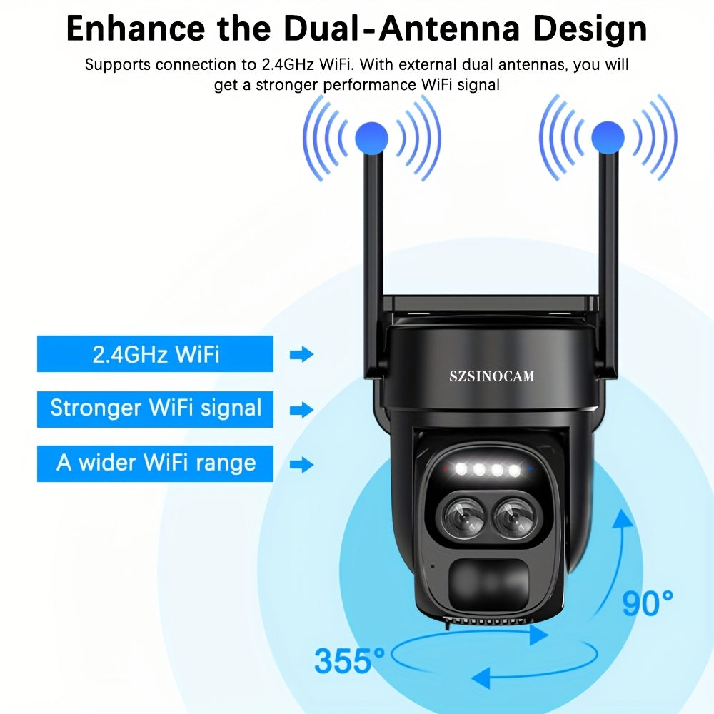 Solar-Powered PTZ Security Camera with 8x Zoom Dual Lens, 360° Auto Tracking, Human Detection, Two-Way Talk, Wireless WiFi, PoE Camera, Solar Panel, Outdoor Surveillance System for Home/Office/Business - Continuous Recording