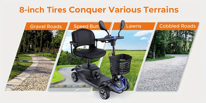 New 4-Wheel Mobility Scooter, 250W Motor, 5.6MPH Speed, 24V 12AH Battery, Solid 8"x3" Tires, Rearview Mirrors, Dual Baskets, Foldable & Adjustable Design, Easy To Control, Ideal For Daily Use And Outdoor Adventures