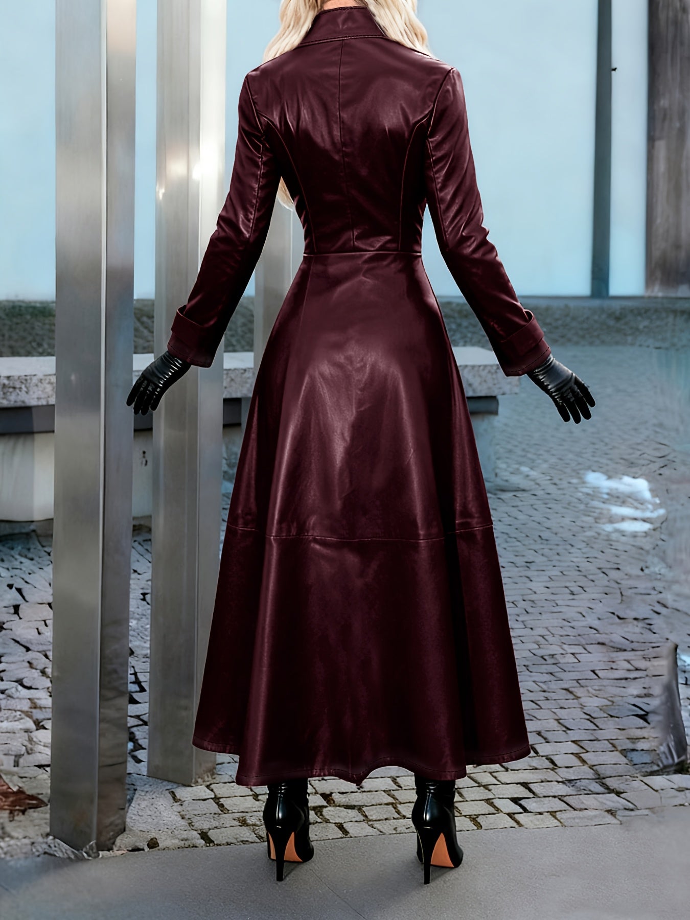 This Elegant Long-Sleeve Trench Coat for Women, Featuring a Solid Color And an Open-Front Zipper, Is Perfect for Autumn And Winter. It Has a Maxi Skirt Hem, Is Windproof And Warm, Making It Ideal for Outings. Available at a P