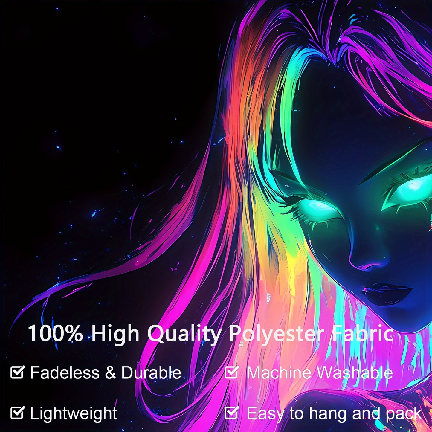 1pc Large UV Glow in the Dark Tapestry - Neon Glow under Light, Anime-Themed Fluorescent Wall Hanging for bedroom, Parties, Wrinkle-Resistant Fabric with Hand-Stitched Edges, UV Activated for home Decor (No installation)
