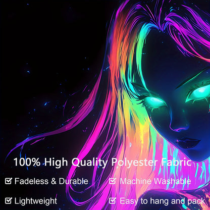1pc Large UV Glow in the Dark Tapestry - Neon Glow under Light, Anime-Themed Fluorescent Wall Hanging for bedroom, Parties, Wrinkle-Resistant Fabric with Hand-Stitched Edges, UV Activated for home Decor (No installation)